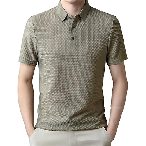 Men's Mesh Ice Silk Short-Sleeved T-Shirt, Short-Sleeved T-Shirt Made of Mesh Ice Silk, Men's Ice Silk Business Shirt, Short Sleeve, Casual, Comfortable Short Sleeve Shirt for Adults-Khaki||XL von GAZYAGI