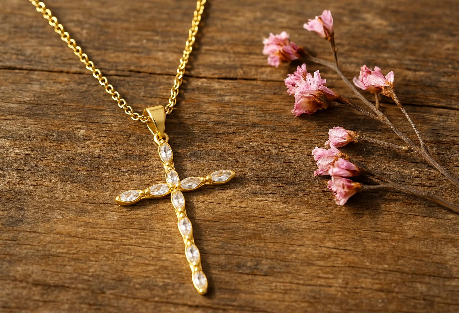 Goldenes Kreuz Anhänger Mit Zirkonia, Schmuck, Christlicher Geschenk Zur Taufe Kommunion/Konfirmation, Religiöser von GArandooArts