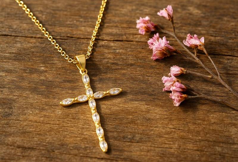 Goldenes Kreuz Anhänger Mit Zirkonia, Schmuck, Christlicher Geschenk Zur Taufe Kommunion/Konfirmation, Religiöser von GArandooArts