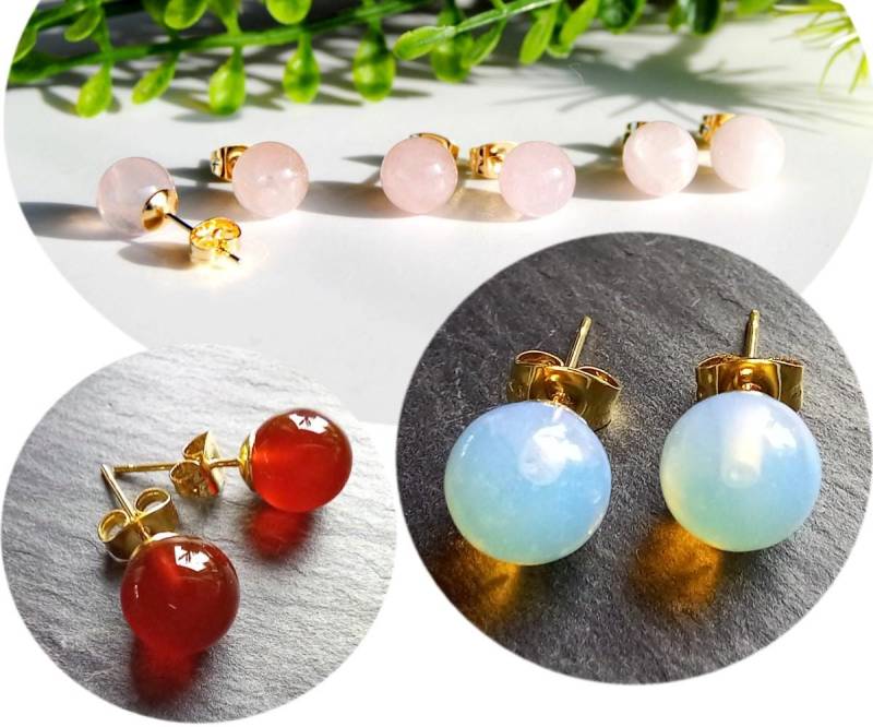 Rosenquarz Opal Karneol Achat Ohrstecker Edelstein Kugel Ohrringe Stecker Gold Farben Dots Schmuck Geschenk Schenken Festlich Frauen Männer Rosenquarz Opal Karneol Achat Ohrstecker Edelstein Kugel Ohrringe Stecker Gold Farben Dots Schmuck Geschenk Schenken Festlich Frauen Männer von GArandooArts