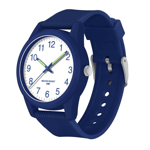 Damen-Armbanduhr, minimalistisch, ultradünn, Quarzuhr, leicht ablesbar, mit großen Zahlen, wasserdicht, modische Armbanduhr für Damen und Mädchen, blau von GBB
