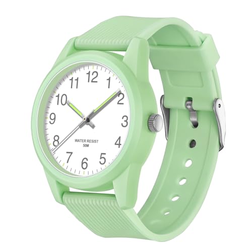 Damen-Armbanduhr, minimalistisch, ultradünn, Quarzuhr, leicht ablesbar, mit großen Zahlen, wasserdicht, modische Armbanduhr für Damen und Mädchen, grün von GBB