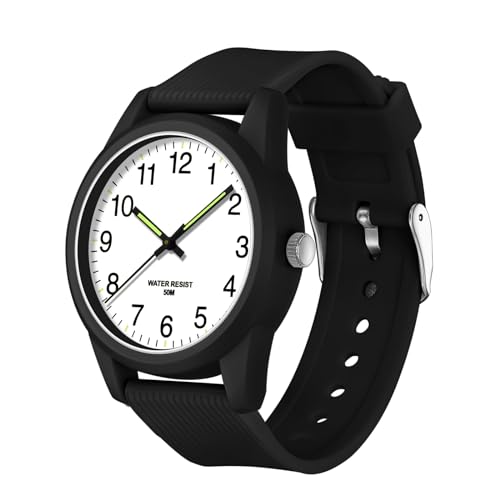 Damen-Armbanduhr, minimalistisch, ultradünn, Quarzuhr, leicht ablesbar, mit großen Zahlen, wasserdicht, modische Armbanduhr für Damen und Mädchen, schwarz / weiß von GBB