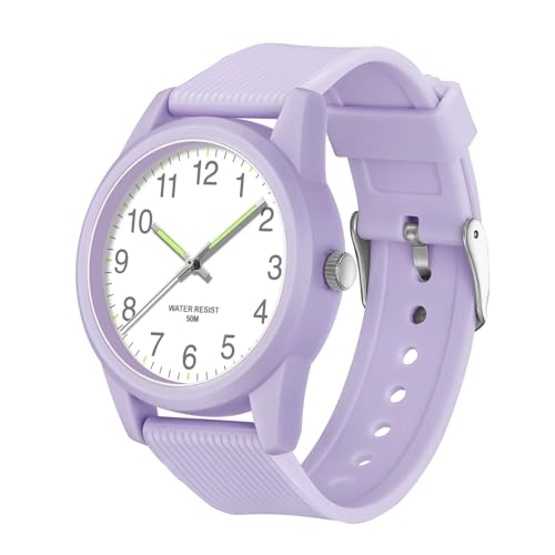 Damen-Armbanduhr, minimalistisch, ultradünn, Quarzuhr, leicht ablesbar, mit großen Zahlen, wasserdicht, modische Armbanduhr für Damen und Mädchen, violett von GBB