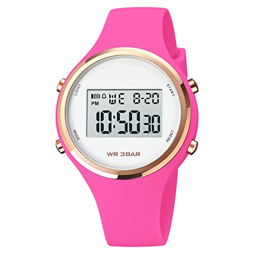 Digitaluhren für Frauen, GBB Multifunktions-wasserdichte Damenuhr, modische bunte Sport-Armbanduhr für Frauen, Mädchen, Studenten, Damen, Rose Red, Modern von GBB