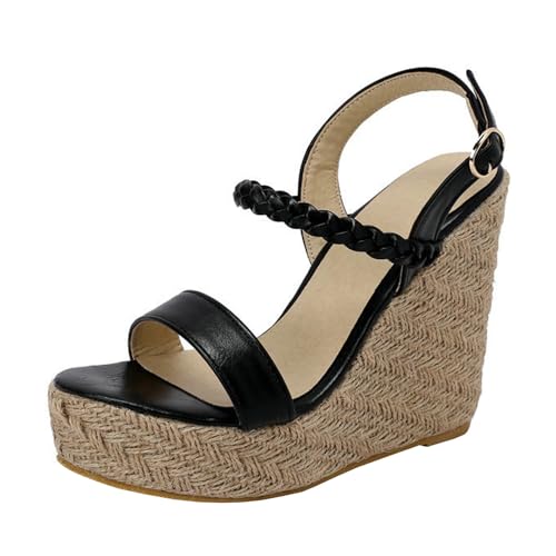 GBBRZKTB High Heels Damen Keilsandalen Plateau Schnalle Offene Zehen Pumps Party Abendkleid Schuhe 12cm,Black-38 von GBBRZKTB