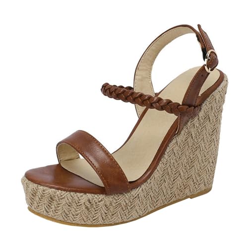 GBBRZKTB High Heels Damen Keilsandalen Plateau Schnalle Offene Zehen Pumps Party Abendkleid Schuhe 12cm,Brown-34 von GBBRZKTB