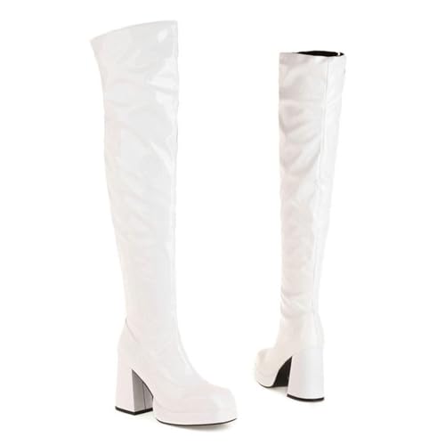GBBRZKTB High Heels Damen Overknee Stiefel Blockabsatz Quadratischer Zehenpartie Plateau Stiefel Overknee Absatz Party Pumps 9cm,White-47 GBBRZKTB High Heels Damen Overknee Stiefel Blockabsatz Quadratischer Zehenpartie Plateau Stiefel Overknee Absatz Party Pumps 9cm,White-47 von GBBRZKTB