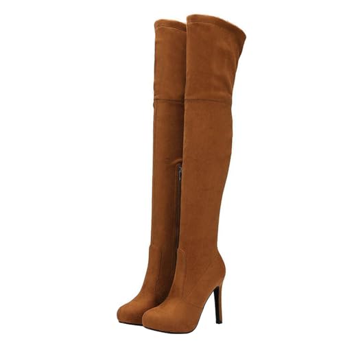 GBBRZKTB High Heels Damen Overknee Stiefel Stretch Wildleder Stilettoabsatz Runder Spitze Overknee Stiefel Partykleid Pumps 11cm,Brown-34 GBBRZKTB High Heels Damen Overknee Stiefel Stretch Wildleder Stilettoabsatz Runder Spitze Overknee Stiefel Partykleid Pumps 11cm,Brown-34 von GBBRZKTB
