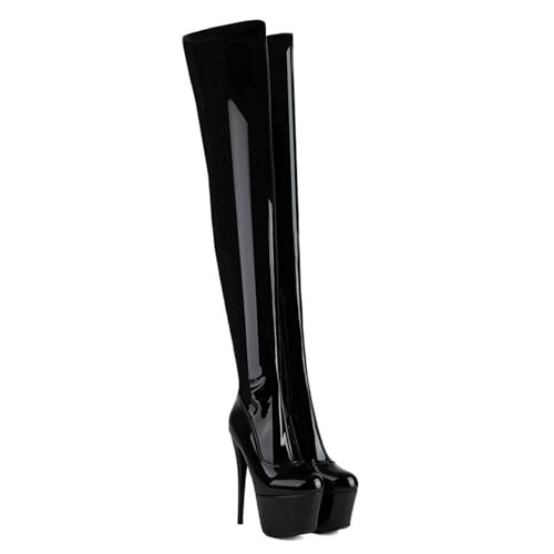 GBBRZKTB High Heels Damen Plateau Overknee Stiefel Stiletto Runde Zehen Stretch Overknee Stiefel Partykleid Pumps Schuhe 15,5cm,Bright black-36 GBBRZKTB High Heels Damen Plateau Overknee Stiefel Stiletto Runde Zehen Stretch Overknee Stiefel Partykleid Pumps Schuhe 15,5cm,Bright black-36 von GBBRZKTB