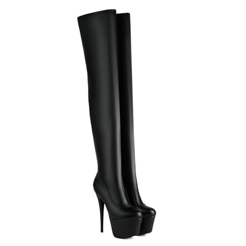 GBBRZKTB High Heels Damen Plateau Overknee Stiefel Stiletto Runde Zehen Stretch Overknee Stiefel Partykleid Pumps Schuhe 15,5cm,Matt black-38 GBBRZKTB High Heels Damen Plateau Overknee Stiefel Stiletto Runde Zehen Stretch Overknee Stiefel Partykleid Pumps Schuhe 15,5cm,Matt black-38 von GBBRZKTB
