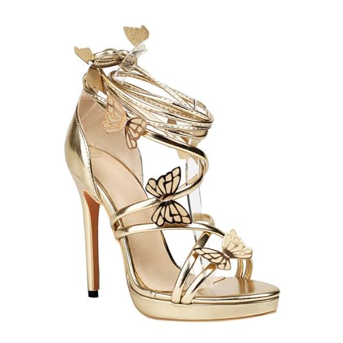 GBBRZKTB High Heels Damen Plateau Sandalen Offene Spitze Schmetterling Kreuzriemen Pumps Elegante Party Schuhe 12cm,Gold-40 GBBRZKTB High Heels Damen Plateau Sandalen Offene Spitze Schmetterling Kreuzriemen Pumps Elegante Party Schuhe 12cm,Gold-40 von GBBRZKTB