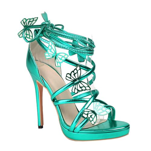GBBRZKTB High Heels Damen Plateau Sandalen Offene Spitze Schmetterling Kreuzriemen Pumps Elegante Party Schuhe 12cm,Green-40 GBBRZKTB High Heels Damen Plateau Sandalen Offene Spitze Schmetterling Kreuzriemen Pumps Elegante Party Schuhe 12cm,Green-40 von GBBRZKTB