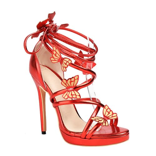 GBBRZKTB High Heels Damen Plateau Sandalen Offene Spitze Schmetterling Kreuzriemen Pumps Elegante Party Schuhe 12cm,Red-38 GBBRZKTB High Heels Damen Plateau Sandalen Offene Spitze Schmetterling Kreuzriemen Pumps Elegante Party Schuhe 12cm,Red-38 von GBBRZKTB