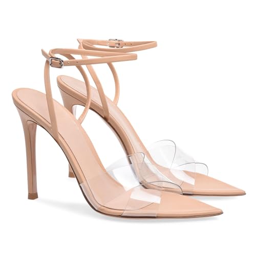 GBBRZKTB High Heels Damen Sandalen Transparenten Kreuzriemen Offener Spitze Stiletto Schnalle Pumps Schuhe Hochzeit Party Kleid 11cm,Nude-39 GBBRZKTB High Heels Damen Sandalen Transparenten Kreuzriemen Offener Spitze Stiletto Schnalle Pumps Schuhe Hochzeit Party Kleid 11cm,Nude-39 von GBBRZKTB