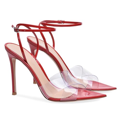 GBBRZKTB High Heels Damen Sandalen Transparenten Kreuzriemen Offener Spitze Stiletto Schnalle Pumps Schuhe Hochzeit Party Kleid 11cm,Red-44 GBBRZKTB High Heels Damen Sandalen Transparenten Kreuzriemen Offener Spitze Stiletto Schnalle Pumps Schuhe Hochzeit Party Kleid 11cm,Red-44 von GBBRZKTB