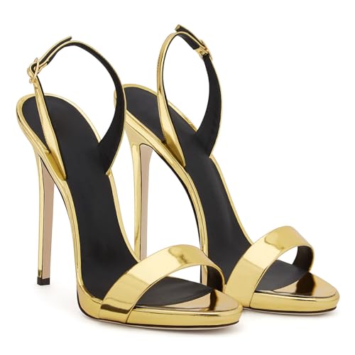 GBBRZKTB High Heels Damen Stiletto Offene Zehen Sandalen Slingback Verstellbarer Fesselriemchen Pumps Party Hochzeitsschuhe 12cm,Gold-45 GBBRZKTB High Heels Damen Stiletto Offene Zehen Sandalen Slingback Verstellbarer Fesselriemchen Pumps Party Hochzeitsschuhe 12cm,Gold-45 von GBBRZKTB