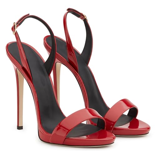 GBBRZKTB High Heels Damen Stiletto Offene Zehen Sandalen Slingback Verstellbarer Fesselriemchen Pumps Party Hochzeitsschuhe 12cm,Red-37 GBBRZKTB High Heels Damen Stiletto Offene Zehen Sandalen Slingback Verstellbarer Fesselriemchen Pumps Party Hochzeitsschuhe 12cm,Red-37 von GBBRZKTB