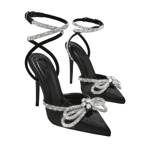 High Heels Damen Destiny Geschlossene Zehenpartie Glänzende Strass-Schleife Fesselriemchen Pumps Hochzeit Brautparty Abendschuhe 11,5cm,Black-42 High Heels Damen Destiny Geschlossene Zehenpartie Glänzende Strass-Schleife Fesselriemchen Pumps Hochzeit Brautparty Abendschuhe 11,5cm,Black-42 von GBBRZKTB