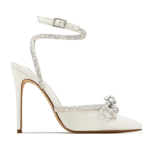 High Heels Damen Destiny Geschlossene Zehenpartie Glänzende Strass-Schleife Fesselriemchen Pumps Hochzeit Brautparty Abendschuhe 11,5cm,White-40 High Heels Damen Destiny Geschlossene Zehenpartie Glänzende Strass-Schleife Fesselriemchen Pumps Hochzeit Brautparty Abendschuhe 11,5cm,White-40 von GBBRZKTB