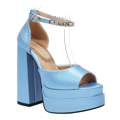 High Heels Damen Plateauabsatz Peep Toe Sandalen Fesselriemchen Schnalle Pumps Ballkleid Party Schuhe 14cm,Blue-42 High Heels Damen Plateauabsatz Peep Toe Sandalen Fesselriemchen Schnalle Pumps Ballkleid Party Schuhe 14cm,Blue-42 von GBBRZKTB