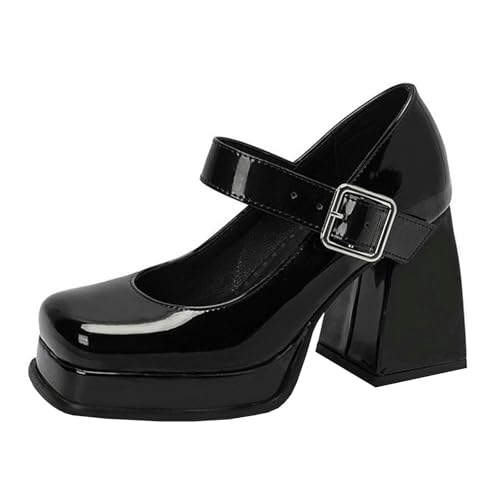 High Heels Damen Pumps Quadratischer Zehenpartie Plateau Blockabsatz Geschlossene Zehenpartie Partykleid Mary Jane Schuhe 9cm,Black-36 High Heels Damen Pumps Quadratischer Zehenpartie Plateau Blockabsatz Geschlossene Zehenpartie Partykleid Mary Jane Schuhe 9cm,Black-36 von GBBRZKTB