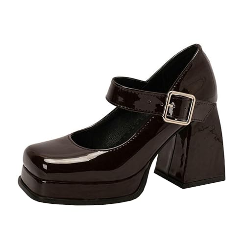 High Heels Damen Pumps Quadratischer Zehenpartie Plateau Blockabsatz Geschlossene Zehenpartie Partykleid Mary Jane Schuhe 9cm,Brown-43 High Heels Damen Pumps Quadratischer Zehenpartie Plateau Blockabsatz Geschlossene Zehenpartie Partykleid Mary Jane Schuhe 9cm,Brown-43 von GBBRZKTB