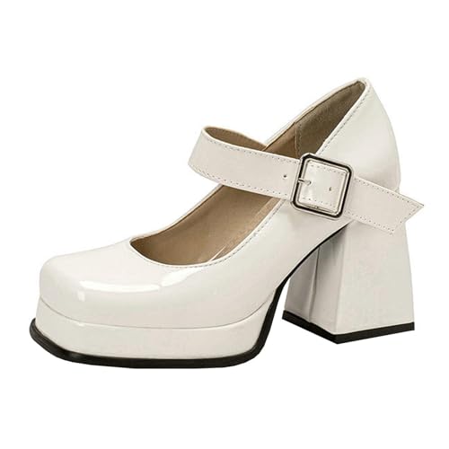 High Heels Damen Pumps Quadratischer Zehenpartie Plateau Blockabsatz Geschlossene Zehenpartie Partykleid Mary Jane Schuhe 9cm,White-34 High Heels Damen Pumps Quadratischer Zehenpartie Plateau Blockabsatz Geschlossene Zehenpartie Partykleid Mary Jane Schuhe 9cm,White-34 von GBBRZKTB