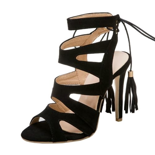 High Heels Damen Riemchen Stiletto Sandalen Peep Toe Slingback Pumps Party Abendkleid Schuhe 11cm,Black-37 von GBBRZKTB