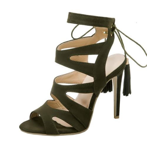 High Heels Damen Riemchen Stiletto Sandalen Peep Toe Slingback Pumps Party Abendkleid Schuhe 11cm,Green-39 von GBBRZKTB
