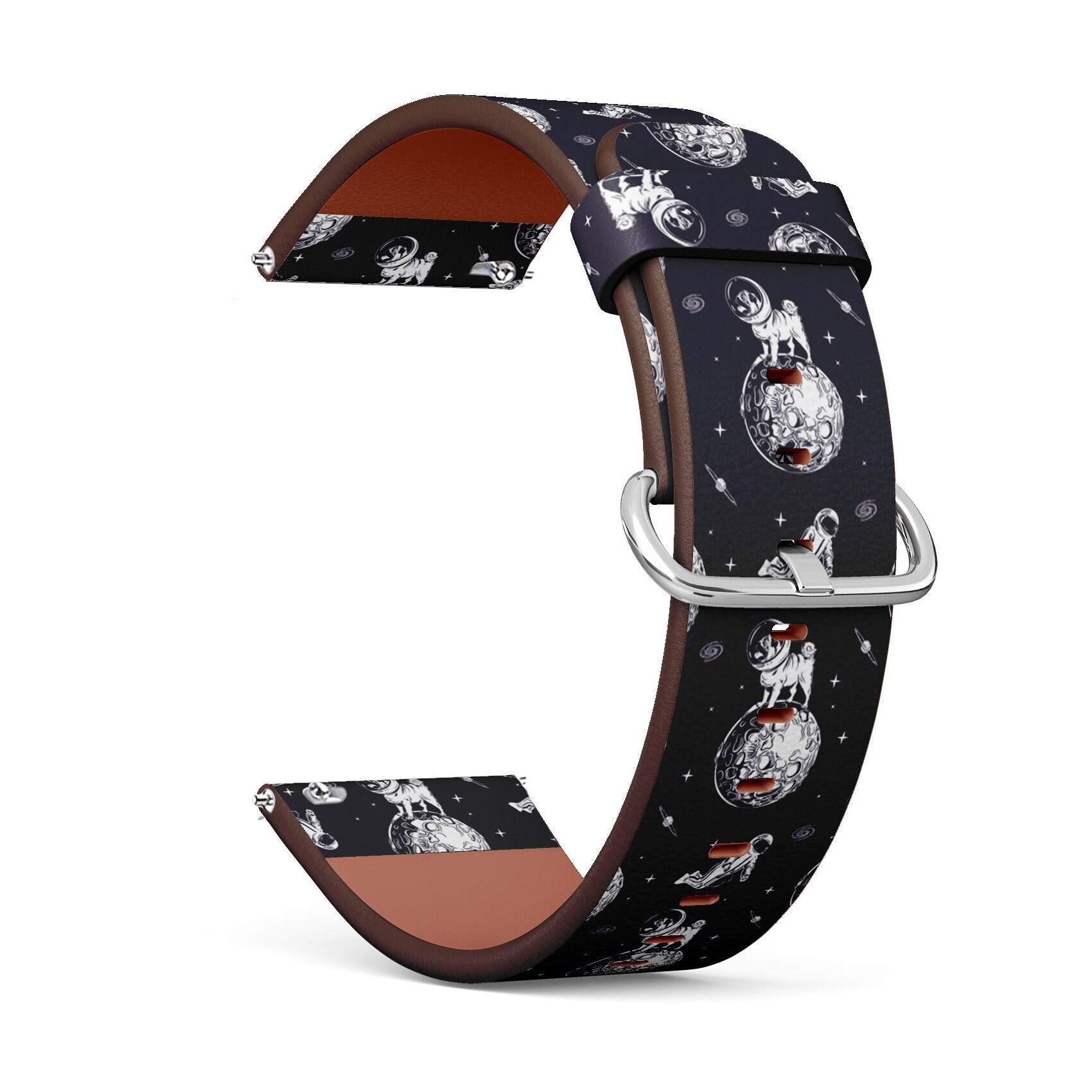 Veganes Leder Uhrenarmband 18mm 20mm 22mm 23mm | Niedliche Pugs Space Helmets Pattern On Print Gurtband Mit Quick Release Pins von GBBoutiqueStore
