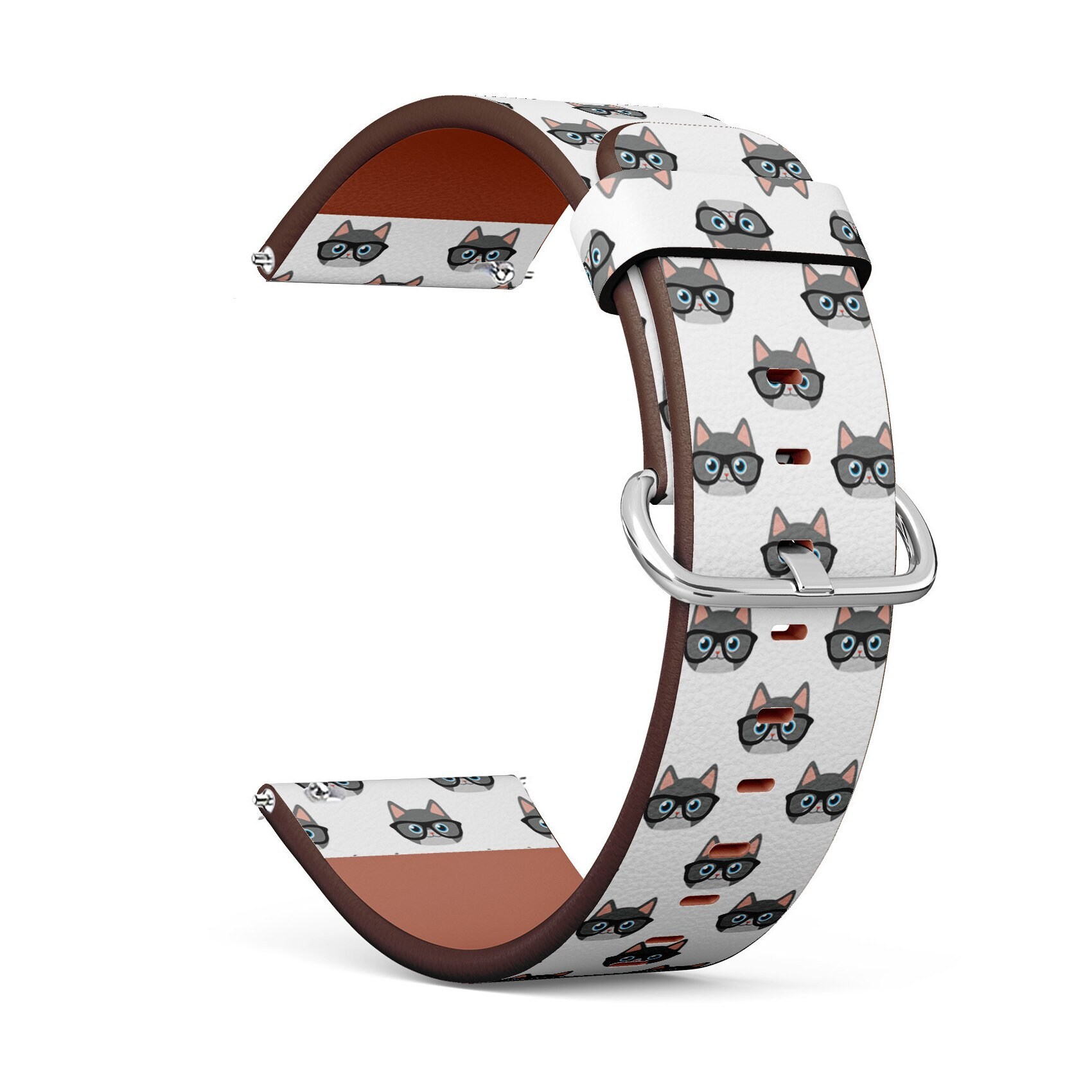 Veganes Leder Uhrenarmband 18mm 20mm 22mm 23mm | Süße Katzen Mit Brille Auf Druck Armband Armband Schnellverschluss Pins Veganes Leder Uhrenarmband 18mm 20mm 22mm 23mm | Süße Katzen Mit Brille Auf Druck Armband Armband Schnellverschluss Pins von GBBoutiqueStore