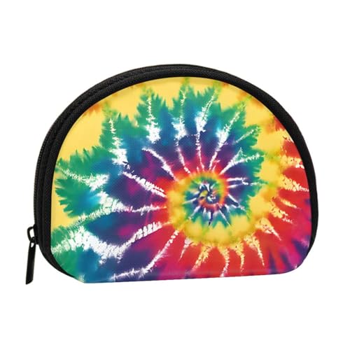 Batik-Regenbogen-Vollformat bedrucktes Polyester, tragbare Mini-Aufbewahrungstasche, Muschelform, kleine Münzgeldbörse, Muschel-Aufbewahrungstasche, Schwarz , Einheitsgröße von GBCDEDSL