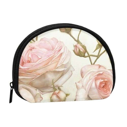 Beauty Pink Roses Vollformat Bedrucktes Polyester Tragbare Mini-Aufbewahrungstasche Muschelförmige Geldbörse Kleine Münzgeldbörse Muschel Aufbewahrungstasche, Schwarz , Einheitsgröße von GBCDEDSL