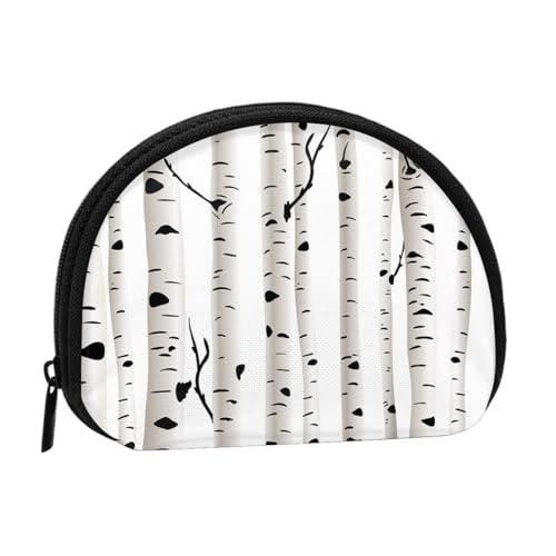 Birke Tree Full Format Printed Polyester Portable Mini Storage Bag Shell Shaped Wallet Small Coin Wallet Shell Storage Bag, Schwarz , Einheitsgröße von GBCDEDSL