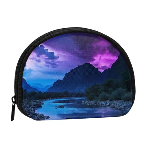 Blaue Galaxie Vollformat Bedruckte Polyester Tragbare Mini-Aufbewahrungstasche Muschelförmige Geldbörse Kleine Münzbörse Muschel Aufbewahrungstasche, Schwarz , Einheitsgröße von GBCDEDSL