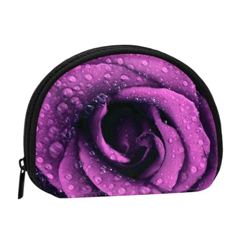 Bloom Rose Blume Vollformat Bedrucktes Polyester Tragbare Mini-Aufbewahrungstasche Muschelförmige Geldbörse Kleine Münzgeldbörse Muschel Aufbewahrungstasche, Schwarz , Einheitsgröße von GBCDEDSL