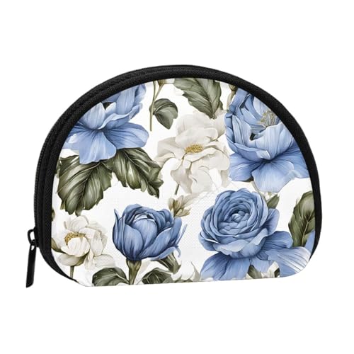 Bunte Blumen Vogel Vollformat gedruckt Polyester tragbare Mini-Aufbewahrungstasche Muschelförmige Geldbörse kleine Münzgeldbörse Muschel Aufbewahrungstasche, Schwarz , Einheitsgröße von GBCDEDSL
