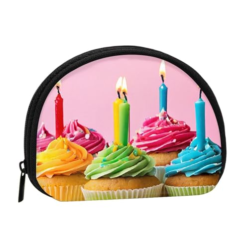 Bunte Happy Birthday Cupcakes Vollformat bedrucktes Polyester tragbare Mini-Aufbewahrungstasche Muschelförmige Geldbörse kleine Münzgeldbörse Muschel Aufbewahrungstasche, Schwarz , Einheitsgröße von GBCDEDSL
