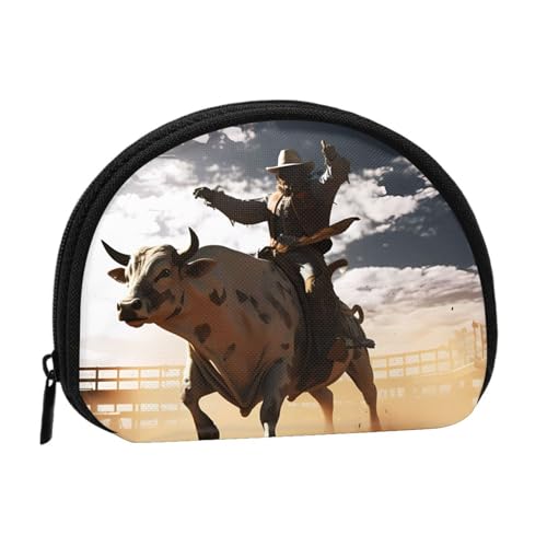Cool Bull Riding Vollformat Bedrucktes Polyester Tragbare Mini-Aufbewahrungstasche Muschelförmige Geldbörse Kleine Münzgeldbörse Muschel Aufbewahrungstasche, Schwarz , Einheitsgröße von GBCDEDSL
