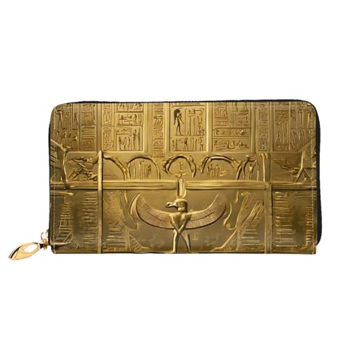 GBCDEDSL Ägypten Hieroglyphen Doppelseitig Voll Bedrucktes Mikrofaser-Leder Damen Leder Lange Clutch Geldbörse Leder Geldbörse, Schwarz , Einheitsgröße von GBCDEDSL