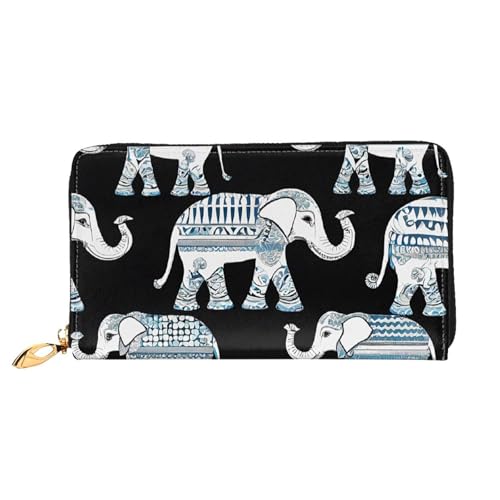GBCDEDSL Aztec Elephant Double Sided Fully Printed Microfiber Leather Women's Leather Long Clutch Wallet Leather Wallet, Schwarz , Einheitsgröße von GBCDEDSL