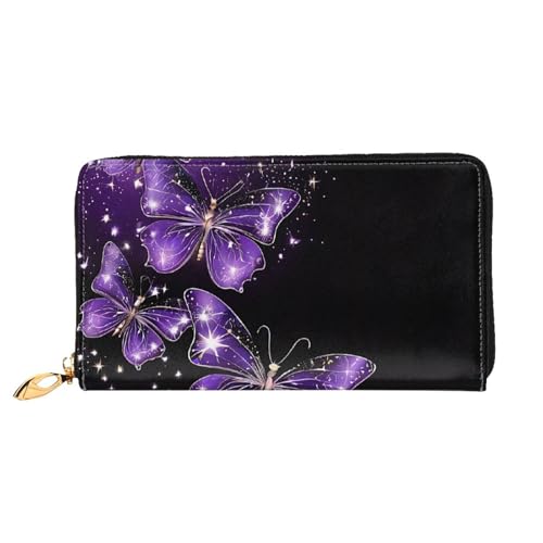 GBCDEDSL Background with Night Butterflies Double Sided Fully Printed Microfiber Leather Women's Leather Long Clutch Wallet Leather Wallet, Schwarz , Einheitsgröße von GBCDEDSL