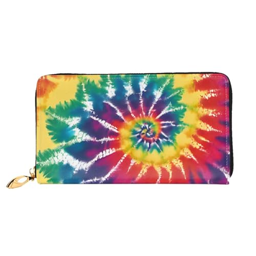 GBCDEDSL Batikfärbung Regenbogen doppelseitig voll bedrucktes Mikrofaser-Leder Damen Leder lange Clutch Geldbörse Leder Geldbörse, Schwarz , Einheitsgröße von GBCDEDSL