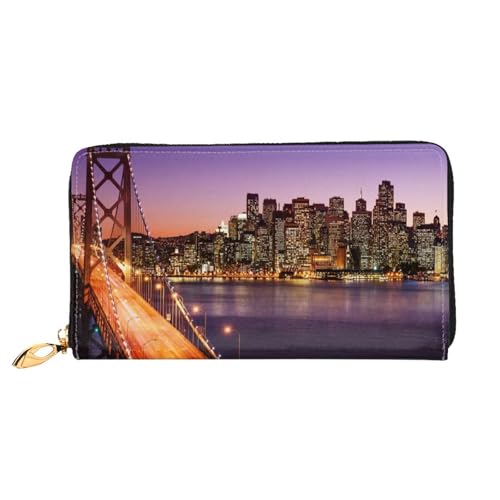 GBCDEDSL Bay Bridge Doppelseitig Voll Bedrucktes Mikrofaser-Leder Damen Leder Lange Clutch Geldbörse Leder Geldbörse, Schwarz , Einheitsgröße von GBCDEDSL