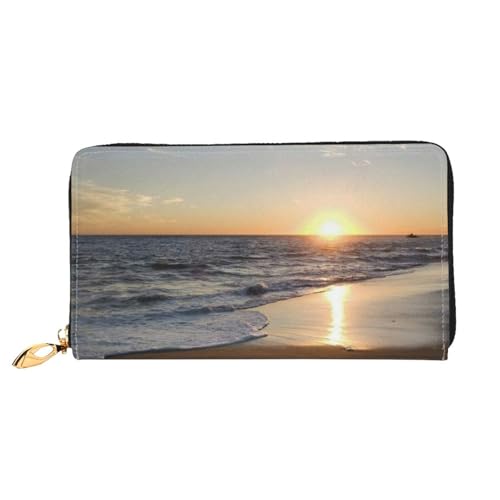 GBCDEDSL Beach Sunset Doppelseitig Voll Bedrucktes Mikrofaser-Leder Damen Leder Lange Clutch Geldbörse Leder Geldbörse, Schwarz , Einheitsgröße von GBCDEDSL