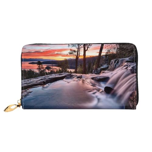 GBCDEDSL Beautiful Lake Double Sided Fully Printed Microfiber Leather Women's Leather Long Clutch Wallet Leather Wallet, Schwarz , Einheitsgröße von GBCDEDSL