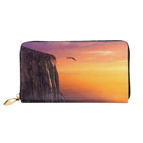 GBCDEDSL Beautiful Sunset Sea Double Sided Fully Printed Microfiber Leather Women's Leather Long Clutch Wallet Leather Wallet, Schwarz , Einheitsgröße von GBCDEDSL