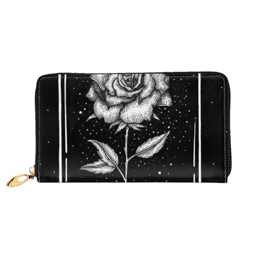 GBCDEDSL Beauttiful Rose Doppelseitige voll bedruckte Mikrofaser-Leder Damen Leder lange Clutch Geldbörse Leder Geldbörse, Schwarz , Einheitsgröße von GBCDEDSL