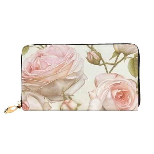 GBCDEDSL Beauty Pink Roses Doppelseitig Voll Bedrucktes Mikrofaser-Leder Damen Leder Lange Clutch Geldbörse Leder Geldbörse, Schwarz , Einheitsgröße von GBCDEDSL